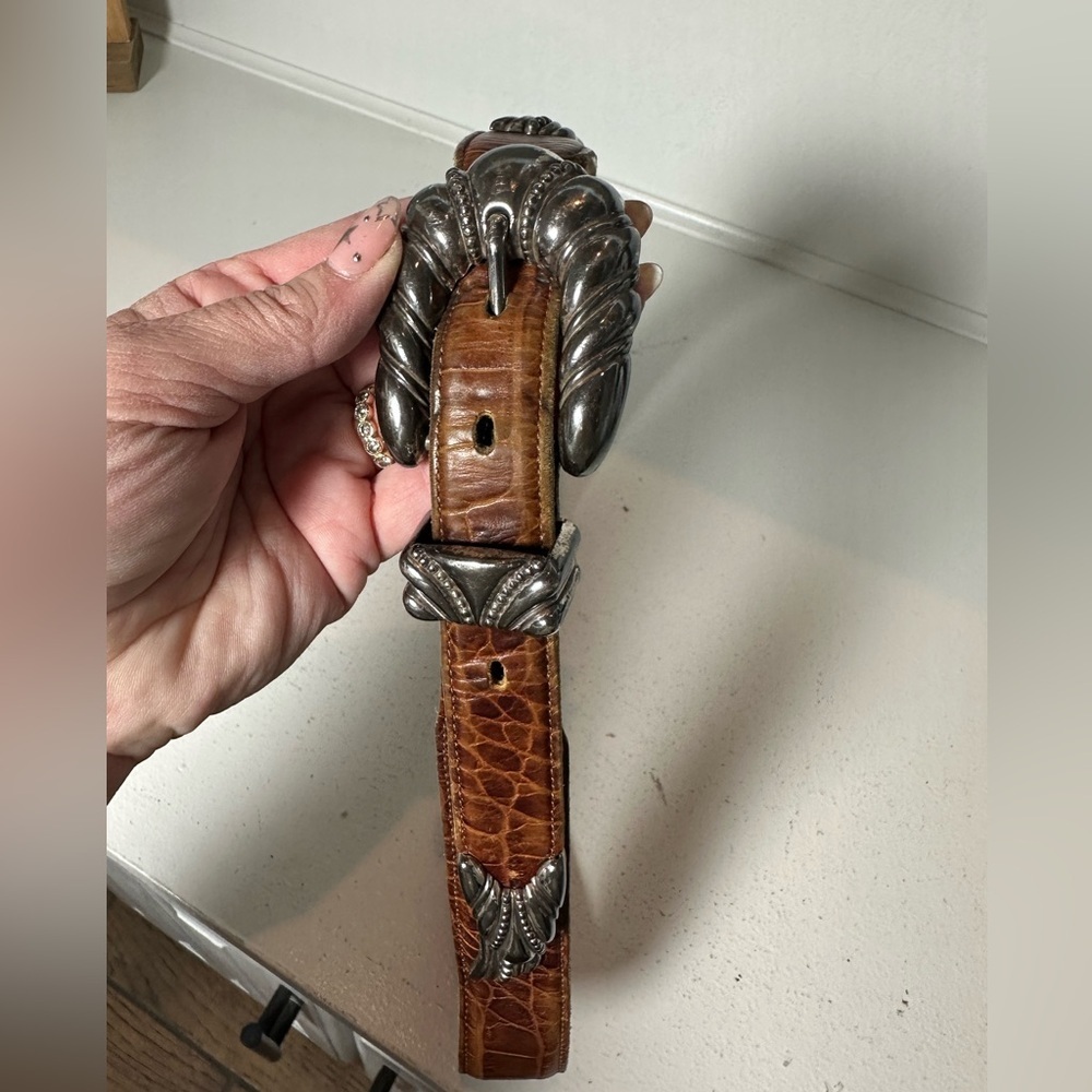 Vintage Western Croc-Embossed Leather Belt w/ Ornate Silver Buckle Women’s 32 - Picture 5 of 6
